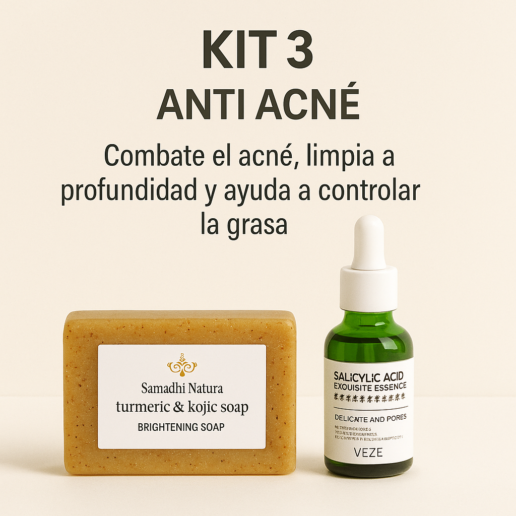 KIT ANTI ACNE 1 JABON DE CURCUMA CON ACIDO COJICO + 1 SERUM ACIDO SALICILICO